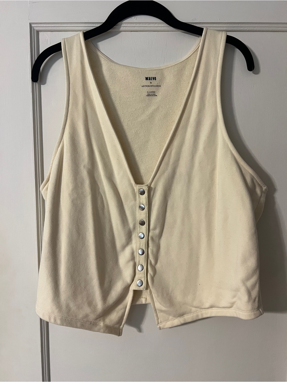Anthropologie Maeve Cream Snap-Front V-Neck Tank
